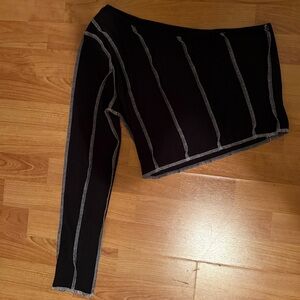 Black One-Shoulder Top with White Stitching